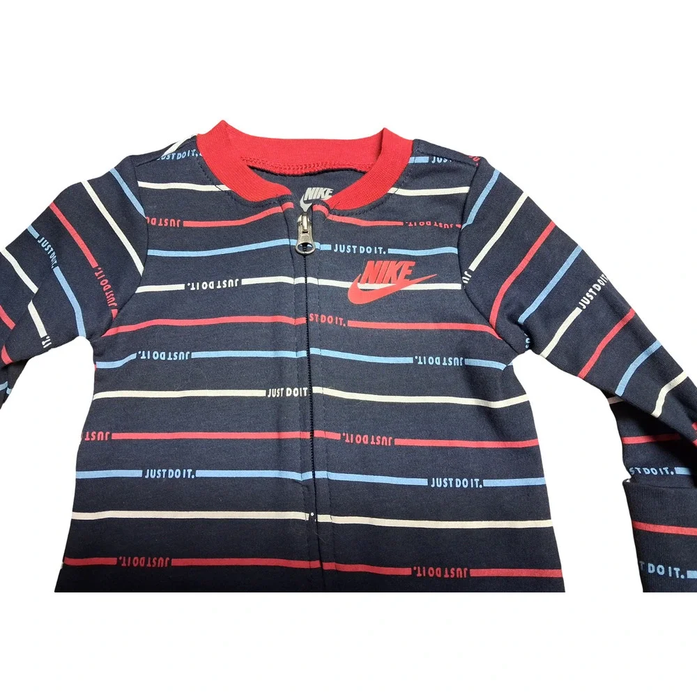 Nike Baby Boys Footed Coverall 3 Months Obsidian Stripe Zip Long Sleeve New